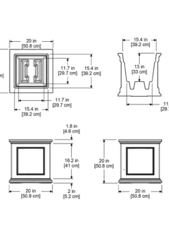 Fairfield Self-Watering Square Planter, 20” X 20” -Indoor Oasis Supplies 39618 16V tif