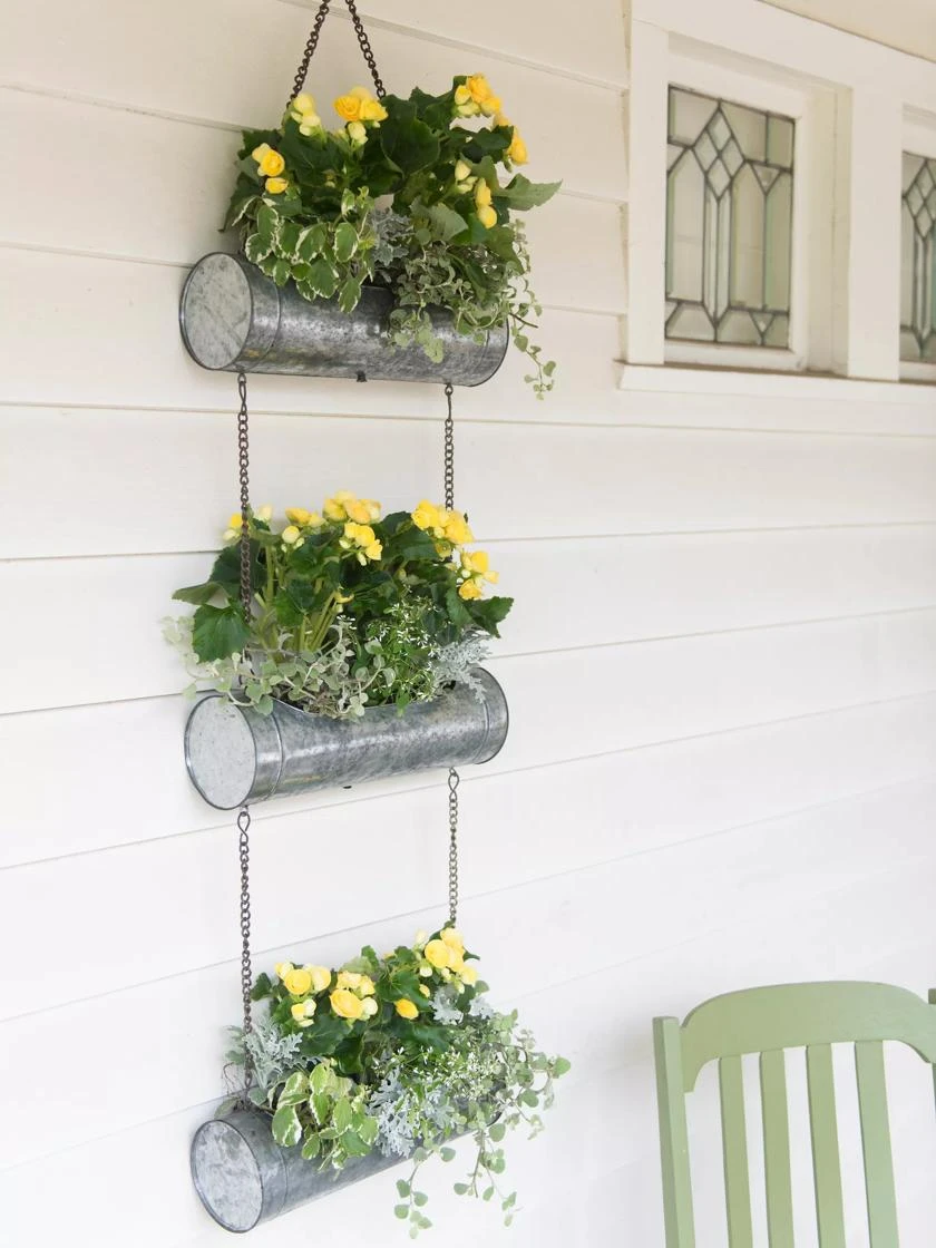 Galvanized Hanging Triple Planter 3 Galvanized Hanging Triple Planter - Image 3