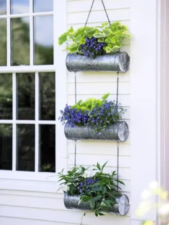 Galvanized Hanging Triple Planter
