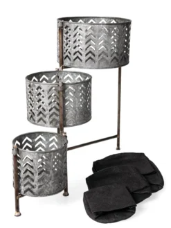 Galvanized Grow Bag Triple Planters With Stand -Indoor Oasis Supplies 8609180 4817 tif