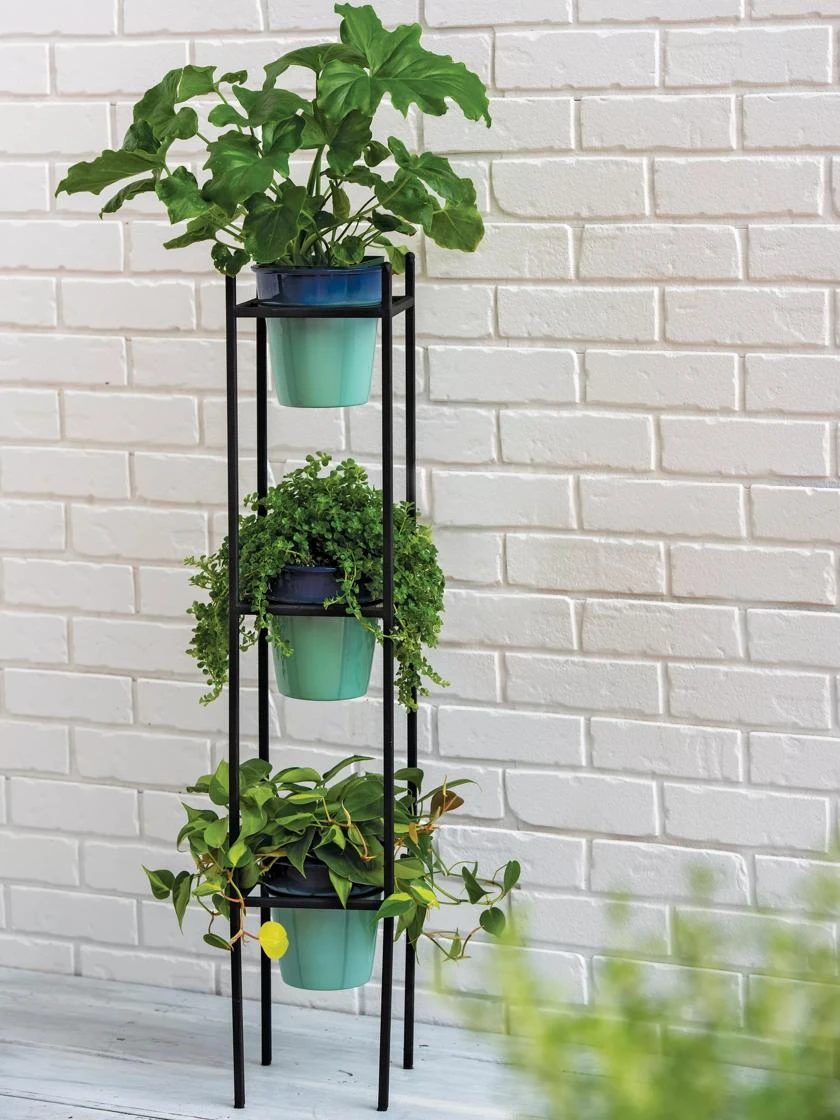 Steel Vertical Plant Stand With Metal Pots 1 Steel Vertical Plant Stand With Metal Pots