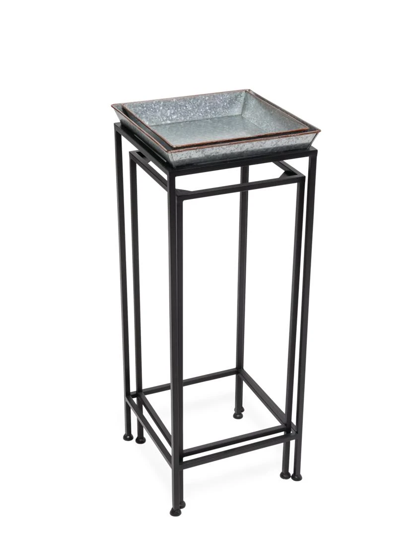 Square Nesting Plant Stands With Galvanized Trays, Set Of 2 2 Square Nesting Plant Stands With Galvanized Trays, Set Of 2 - Image 2