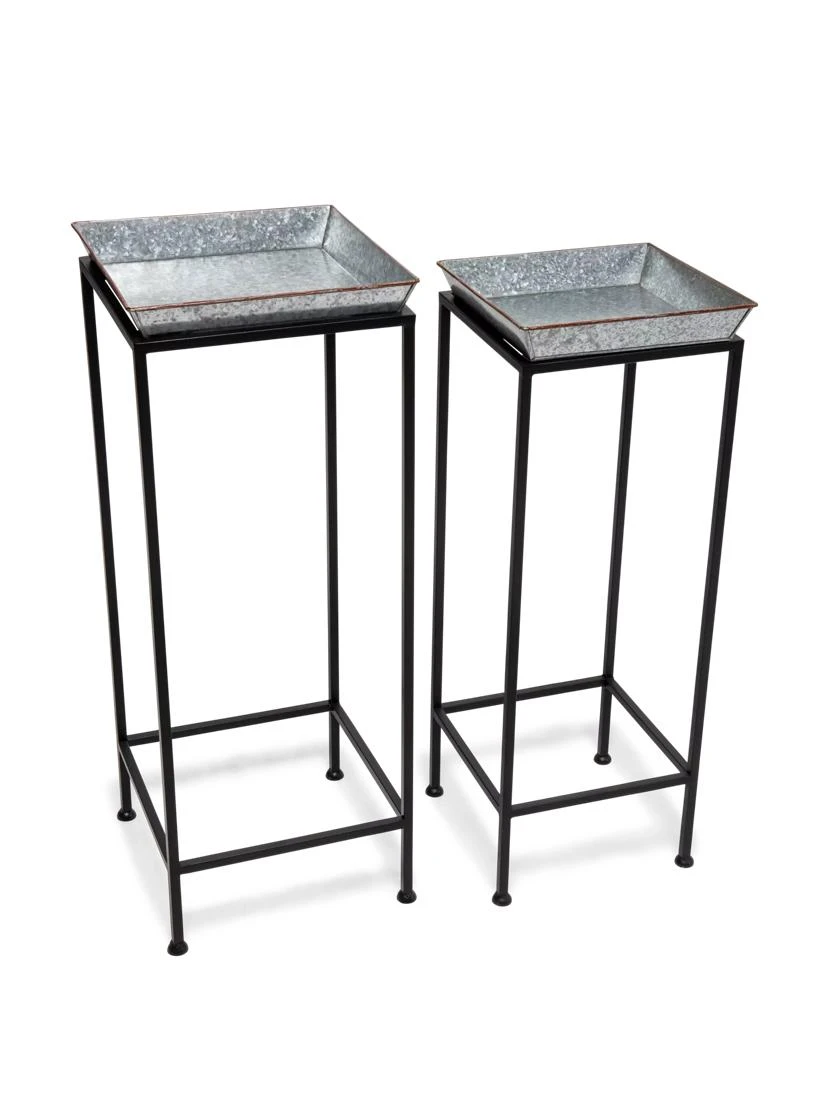 Square Nesting Plant Stands With Galvanized Trays, Set Of 2 1 Square Nesting Plant Stands With Galvanized Trays, Set Of 2