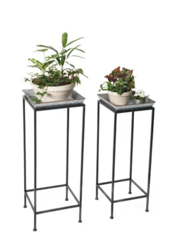 Square Nesting Plant Stands With Galvanized Trays, Set Of 2 5 Square Nesting Plant Stands With Galvanized Trays, Set Of 2 -Indoor Oasis Supplies 8611976 7298 tif
