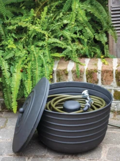 Indoor Oasis Supplies 22 Matte Black Ribbed Hose Pot With Lid