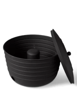 Matte Black Ribbed Hose Pot With Lid -Indoor Oasis Supplies 8611991 5868 tif