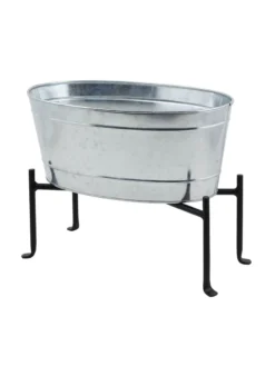Achla Designs Mini Oval Galvanized Tub With Folding Stand -Indoor Oasis Supplies 8612906 03v