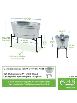 Achla Designs Mini Oval Galvanized Tub With Folding Stand -Indoor Oasis Supplies 8612906 04v